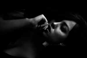 monochrome photo of woman